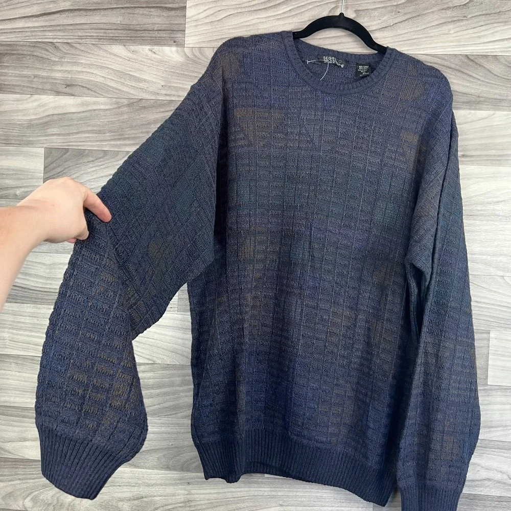 Segreto Sweater Men's XL Navy Blue Cotton Knitted Long Sleeve Crew Neck Pullover